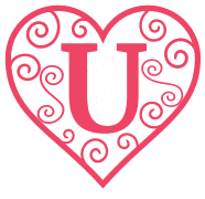 Free U - monogram stencil. valentine day font stencil, pattern, template, clipart, design, printable alphabet letters and numbers, heart, love, cricut, coloring page, monogram, a-z, vector, svg.