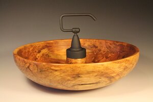 Large wooden bowl with center handle