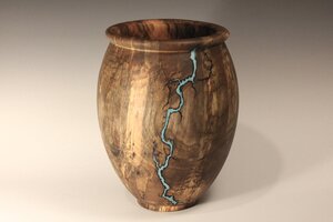 Wooden maple bowl with turquoise