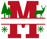 Free M Christmas clipart alphabet letter split monogram stencil template print download vector circuit silhouette svg laser scroll saw.
