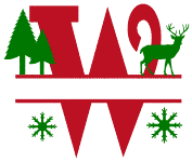 Free W Christmas clipart alphabet letter split monogram stencil template print download vector circuit silhouette svg laser scroll saw.