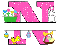 Free Easter monogram font N bunny egg basket chicken clipart alphabet letter split customize or personalize stencil template to print or download vector svg laser vinyl circuit silhouette.