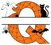 Free Q split monogram, Halloween, clipart, alphabet, letter, stencil, template, print, download, vector, circuit, silhouette, svg.