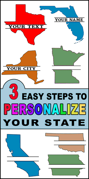 Personalize, customize, free, diy, split state, monogram, maker, SVG, PNG, JPG, Cricut, Silhouette, Cut Files, all 50 states.