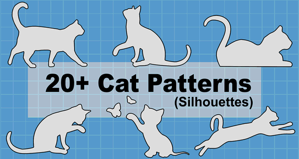 Cat Silhouette Patterns, Stencils, Clip Art (JPG, PNG, SVG)