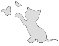 Free Kitten playing with butterflies. cat kitten silhouette pattern scroll saw pattern, svg, laser, cricut, silhouette, bandsaw cutting template, and coloring.