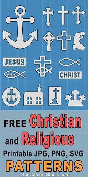Free Printable Christian Patterns and Religious downloadable stencils on Jesus Christ God Faith Holy Spirit Crucifix Free Vector Graphics.