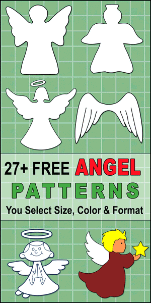 DIY Printable Angel Templates, Patterns, and Stencils.  Use these Christmas angel clip art designs for xmas patterns, holiday ornaments, decorations, coloring pages, Silhouette and Cricut cutting machines, scroll saw patterns.