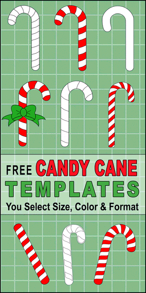 Printable DIY Candy Cane Templates, Patterns, and Stencils.  Use these Christmas clip art designs for xmas patterns, holiday ornaments, decorations, coloring pages, Silhouette and Cricut cutting machines, scroll saw patterns.