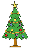 Decorated Christmas tree clipart. Free, Christmas, tree, holidays, stencil, template, clip art, design, printable ornament, decoration, cricut, coloring page, winter, window, snow, vector, svg, print, download.