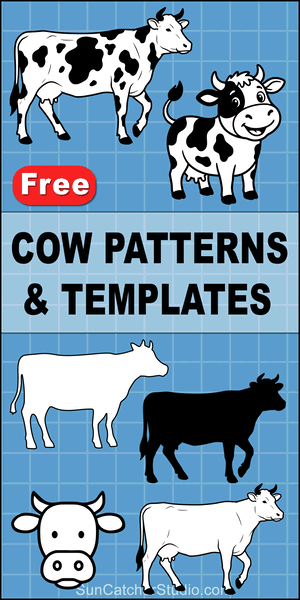 Free, cow patterns, printables, outlines, cow templates, stencils, svg files, clipart designs, coloring, laser cutting, sewing, and DIY crafts.