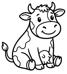 Happy cow coloring page. Free, cow pattern, template, stencil, outline, printable, clipart, design, coloring page, vector, svg, print, download.