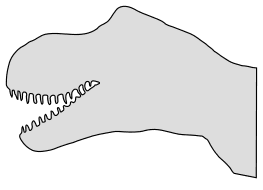 Tyrannosaurus rex head pattern. Free, fossil, dino, jurassic, animal, pattern, template, stencil, outline, printable, clipart, design, scroll saw, toy, coloring page, vector, svg, print, download.