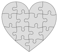 Heart jig saw puzzle pattern. Free, printable, wooden, jigsaw, pattern, stencil, template, outline, clipart, design, scroll saw, DIY, kid project, woodworking project, print, download.