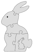 Homemade bunny puzzle template. Free, printable, wooden, jigsaw, pattern, stencil, template, outline, clipart, design, scroll saw, DIY, kid project, woodworking project, print, download.