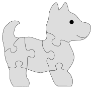 Scroll saw dog puzzle pattern. Free, printable, wooden, jigsaw, pattern, stencil, template, outline, clipart, design, scroll saw, DIY, kid project, woodworking project, print, download.