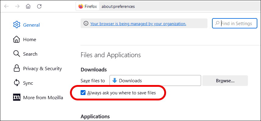 How to specify download location - FireFox browser.