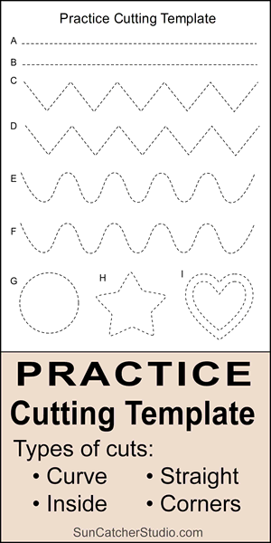 Free printable practice cutting pattern, scroll saw, band saw, jig saw, scissors, template, pattern, stencil, clipart, design, sewing, and DIY crafts.