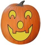 Free Smiley pumpkin carving pattern, stencil, template for marking a Jack O Lantern creating Halloween decorations.