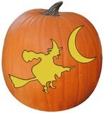 Free Witchy pumpkin carving pattern, stencil, template for marking a Jack O Lantern creating Halloween decorations.