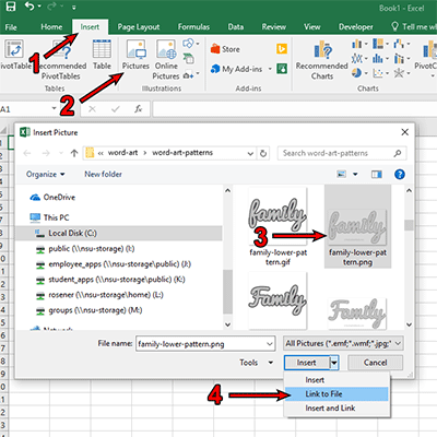 Microsoft Excel [Steps 1-4] - How to print a pattern (image) on multiple pages. (CLICK TO ENLARGE)