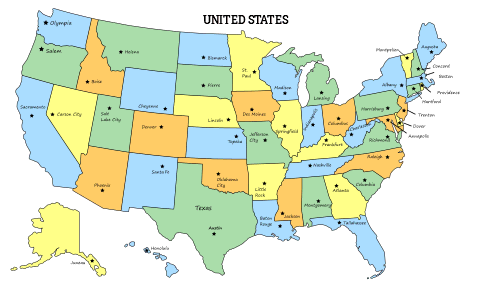 3. United States Map with Capitals Only, free, printable, us, usa, united states, map, pattern, stencil, template, vector, outline, svg, print, download, clipart, design, svg, coloring page.
