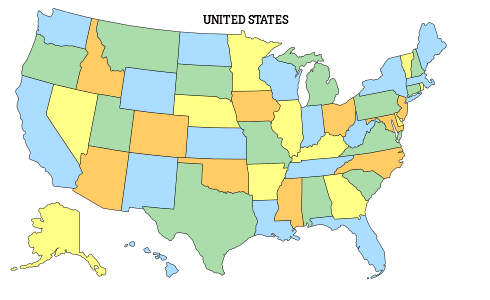 4. Blank USA Map with States in Color, free, printable, us, usa, united states, map, pattern, stencil, template, vector, outline, svg, print, download, clipart, design, svg, coloring page.