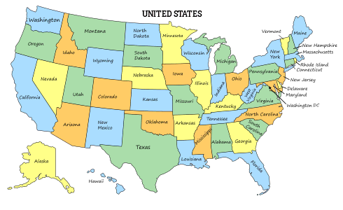 1. USA Colored Map with State Names, free, printable, us, usa, united states, map, pattern, stencil, template, vector, outline, svg, print, download, clipart, design, svg, coloring page.