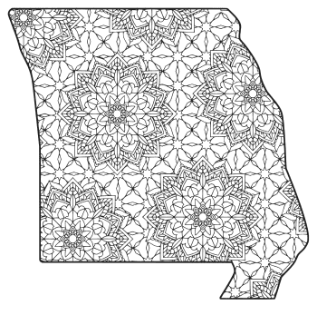 Free printable Missouri coloring page with pattern to color for preschool, kids, 
and adults.