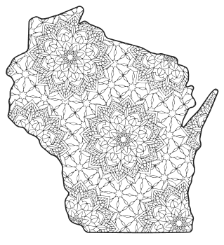 Free printable Wisconsin coloring page with pattern to color for preschool, kids, 
and adults.