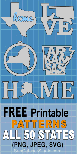 Free state map, outlines, shapes, patterns, and print, download stencils coloring pages of all 50 United States (US) states.