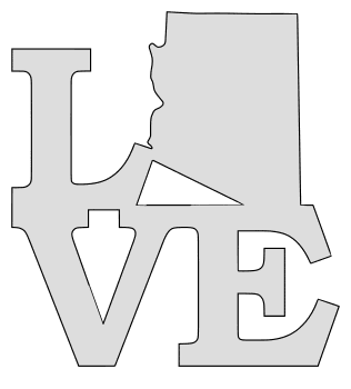 Arizona map love state stencil clip art scroll saw pattern printable downloadable free template, laser cutting, vector graphic.