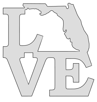 Florida map love state stencil clip art scroll saw pattern printable downloadable free template, laser cutting, vector graphic.