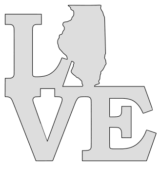 Illinois map love state stencil clip art scroll saw pattern printable downloadable free template, laser cutting, vector graphic.