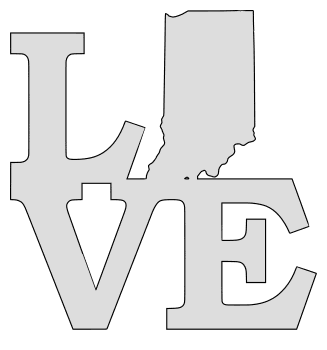 Indiana map love state stencil clip art scroll saw pattern printable downloadable free template, laser cutting, vector graphic.