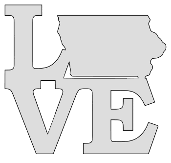 Iowa map love state stencil clip art scroll saw pattern printable downloadable free template, laser cutting, vector graphic.
