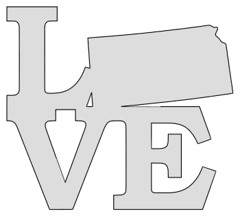 Kansas map love state stencil clip art scroll saw pattern printable downloadable free template, laser cutting, vector graphic.
