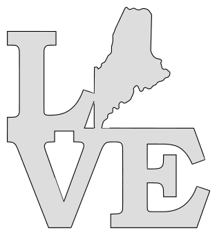 Maine map love state stencil clip art scroll saw pattern printable downloadable free template, laser cutting, vector graphic.
