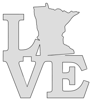 Minnesota map love state stencil clip art scroll saw pattern printable downloadable free template, laser cutting, vector graphic.