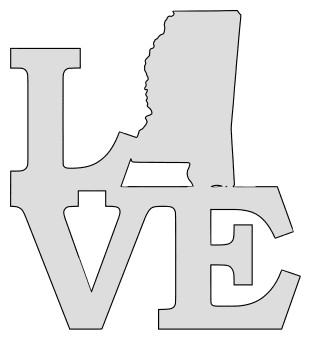 Mississippi map love state stencil clip art scroll saw pattern printable downloadable free template, laser cutting, vector graphic.