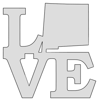 New Mexico map love state stencil clip art scroll saw pattern printable downloadable free template, laser cutting, vector graphic.