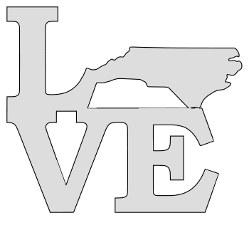 North Carolina map love state stencil clip art scroll saw pattern printable downloadable free template, laser cutting, vector graphic.