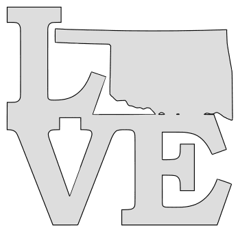 Oklahoma map love state stencil clip art scroll saw pattern printable downloadable free template, laser cutting, vector graphic.