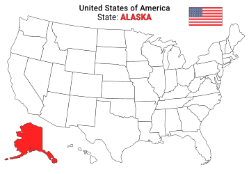 Free, printable, outline map of the United States with Alaska highlighted in red to show its location, America, USA, print, download, pdf.