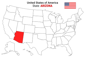 Free, printable, outline map of the United States with Arizona highlighted in red to show its location, America, USA, print, download, pdf.