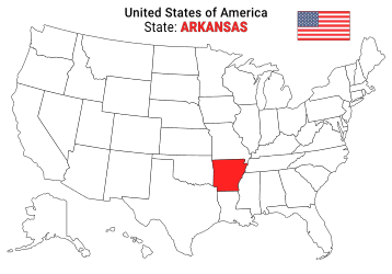 Free, printable, outline map of the United States with Arkansas highlighted in red to show its location, America, USA, print, download, pdf.