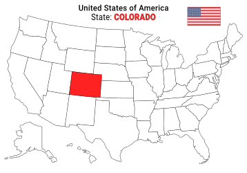 Free, printable, outline map of the United States with Colorado highlighted in red to show its location, America, USA, print, download, pdf.