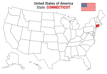 Free, printable, outline map of the United States with Connecticut highlighted in red to show its location, America, USA, print, download, pdf.