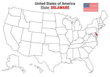Free, printable, outline map of the United States with Delaware highlighted in red to show its location, America, USA, print, download, pdf.