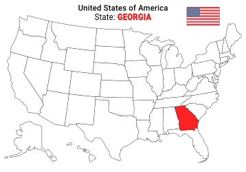 Free, printable, outline map of the United States with Georgia highlighted in red to show its location, America, USA, print, download, pdf.